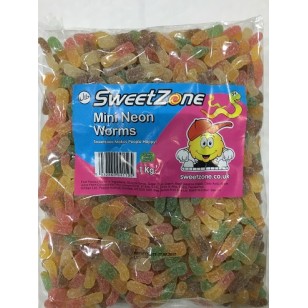 SWEET ZONE MINI NEON WORMS BAGS 1KG HALAL SWEET ZONE MINI NEON WORMS BAGS 1KG HALAL